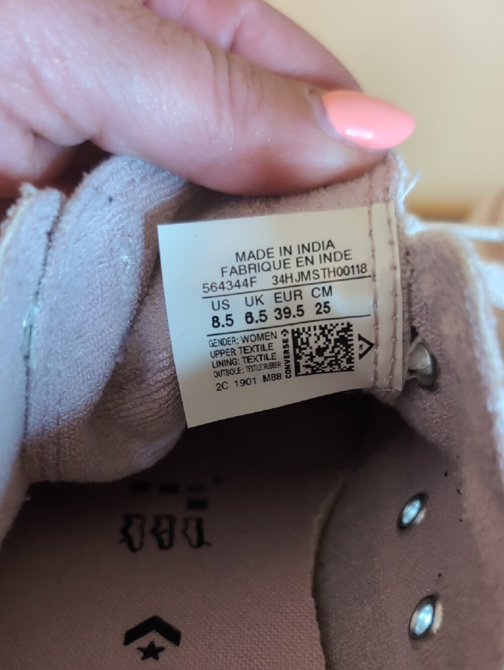 Converse Low Top Sneakers in Pale Pink and White - Picture 7 of 10